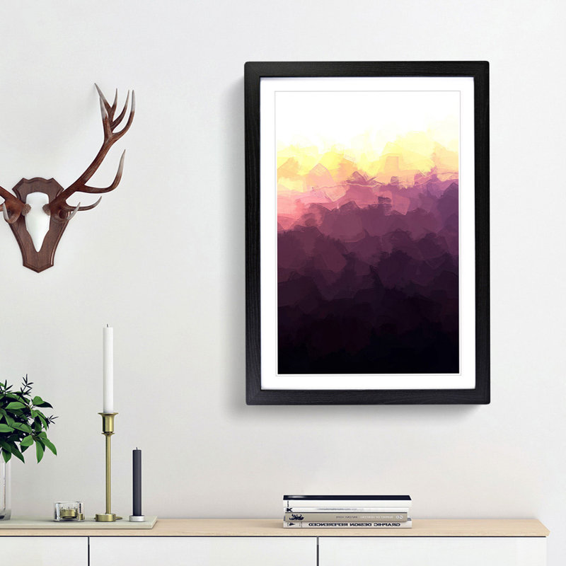 Sun over a Mountain Range in Abstract - Framed Print, 36cm H x 27cm W x 2cm D, Black Framed