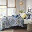 Courtepointe réversible bleue / double - Motif floral 3 coussins décoratifs 100% microfibre Laver à la machine avec un jet large médaillons lavables-120945434-120945435