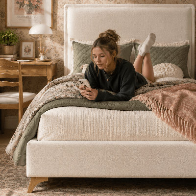 Pelham Boucle Upholstered Flange Edge Twin Bed Frame