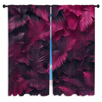 Pink Palm Leaves Window Curtains Palm Sheer & Room Darkening - 2 Panels