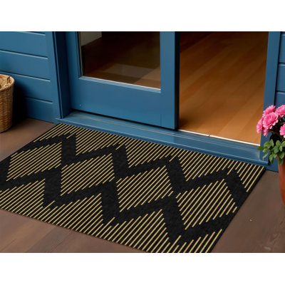 Tapis intérieur / extérieur noir géométrique lavable 3 pi x 5 pi