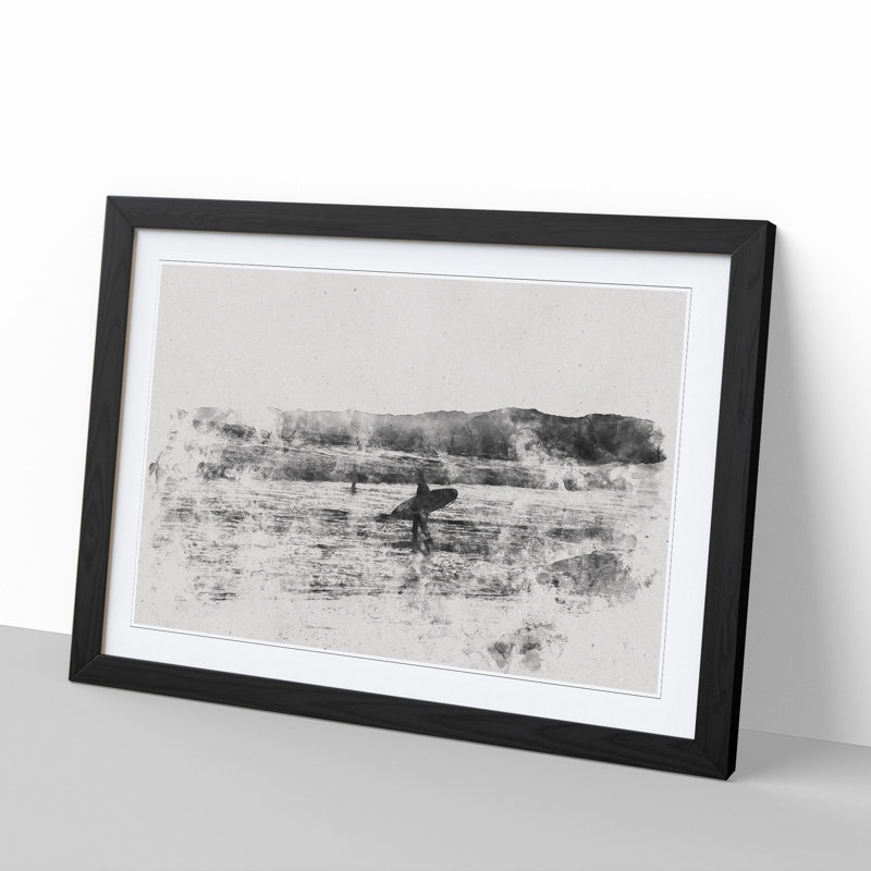 Two Surfers - Picture Frame Graphic Art, Black, 65cm H x 90cm W x 2cm D