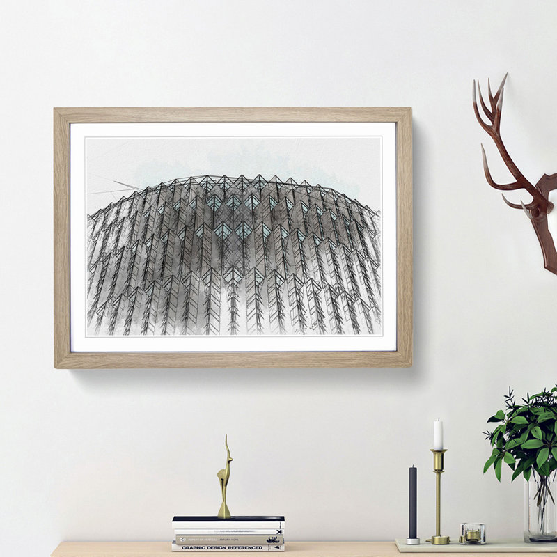 Architecture Sketch Vol.10 in Abstract - Picture Frame Drawing Print, 27cm H x 36cm W x 2cm D, Oak Framed