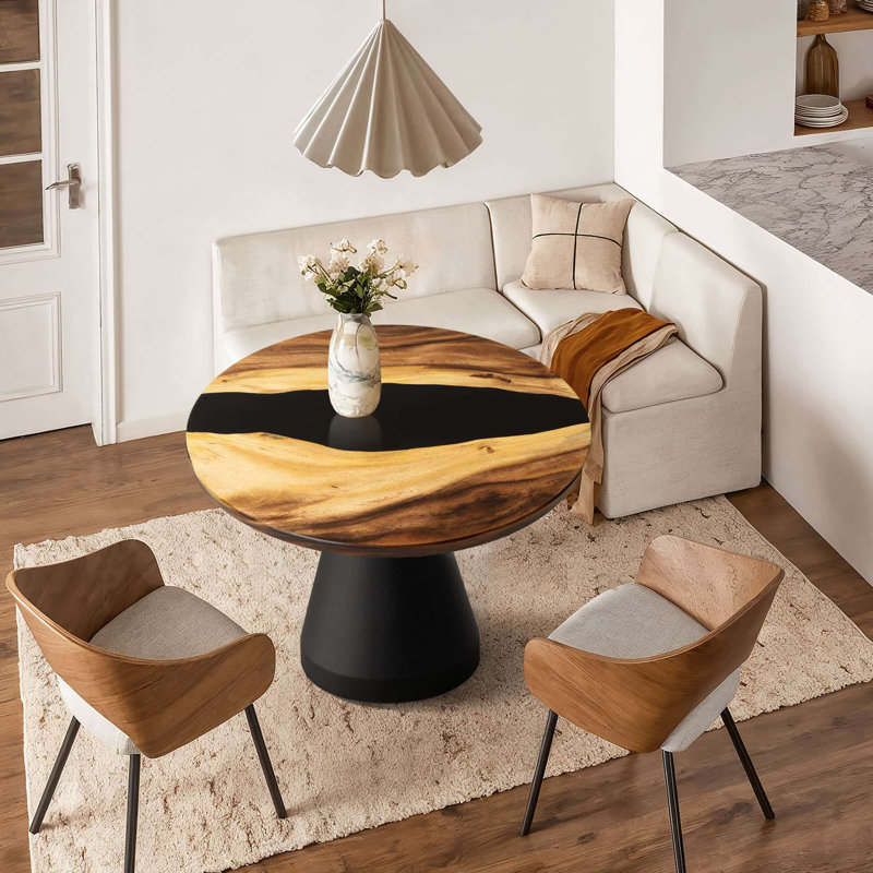 Round Wooden Epoxy Dining Table 29" Diameter, 28" H x 29" L x 29" W