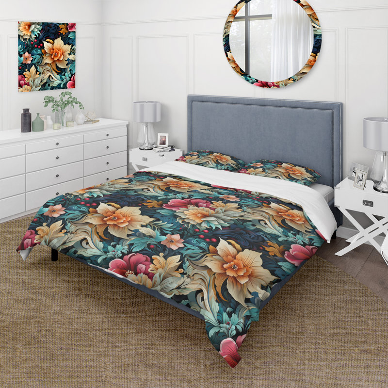 Literie multicolore à motif floral tropical, Housse de couette pour très grand lit et 2 très