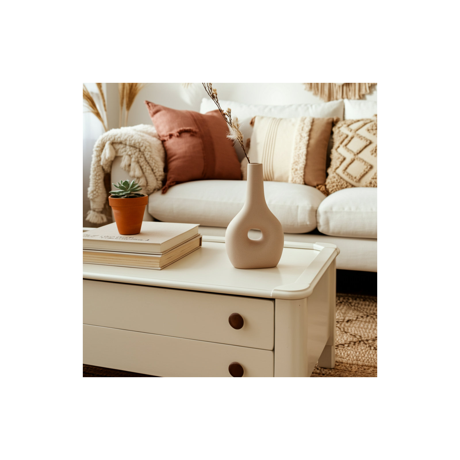 9'' Ceramic / Porcelain Table Vase, Textured Ivory/Beige