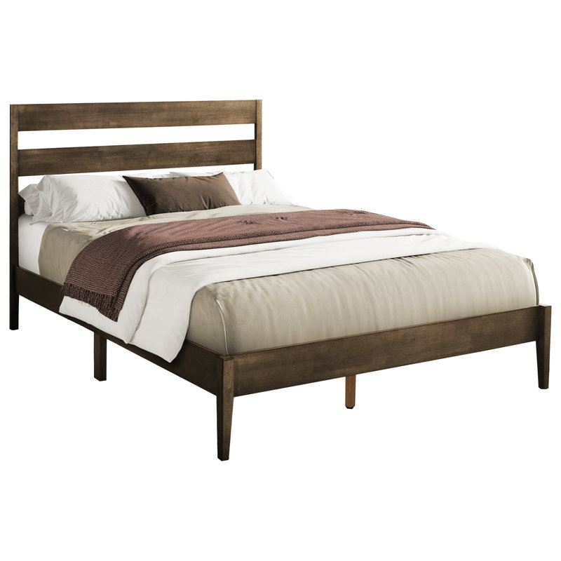 Base de lit plateforme de style moderne avec lit en noyer et pieds massifs de style moderne, pour la chambre à coucher, fabrication d'ingénierie, base à lattes complètes, aucun sommier nécessaire, manuel d'assemblage illustré, 62,81 po