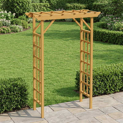 Classic Wooden Garden Arbor With Trellis – Ideal For Weddings, Plants, And Backyard Decor