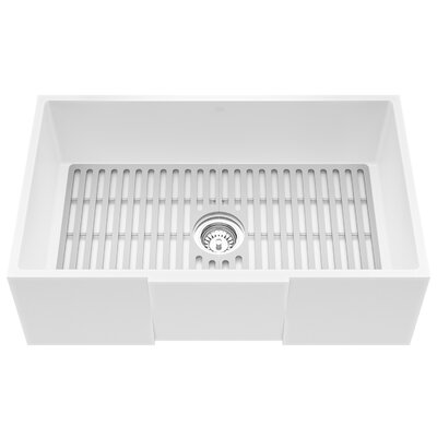 Matte Stoneâ¢ 30"" L x 18"" W Farmhouse/Apron Kitchen Sink with Basket Strainer -  VIGO, VGRA3018SQK1