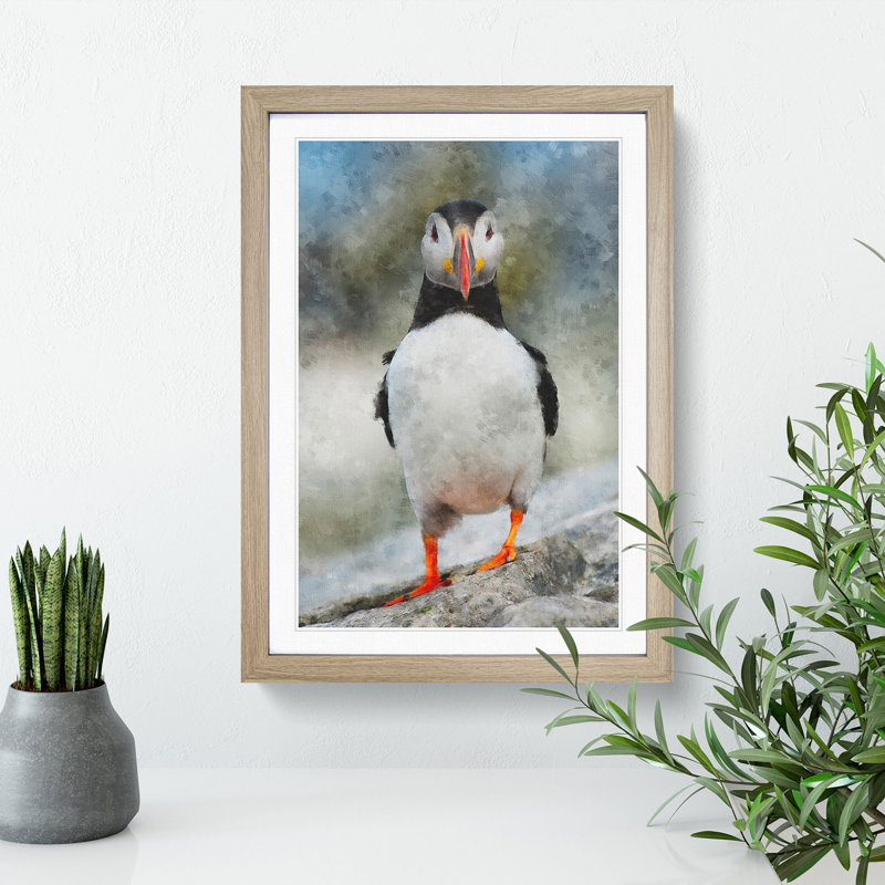 Atlantic Puffin Birds Vol.6 - Picture Frame Graphic Art, 48cm H x 36cm W x 2cm D, Oak Framed