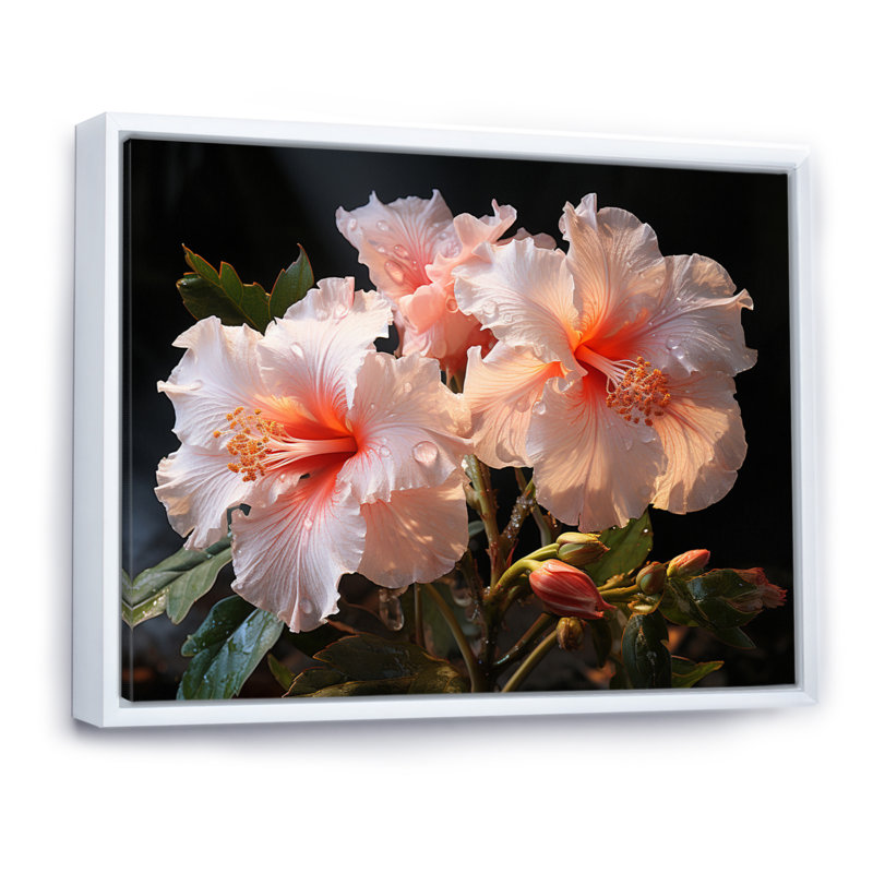 Hibiscus Romantic Impression I - Floral Canvas Wall Art, H 12 po x l 20 po x P 1 po, Cadre flottant blanc
