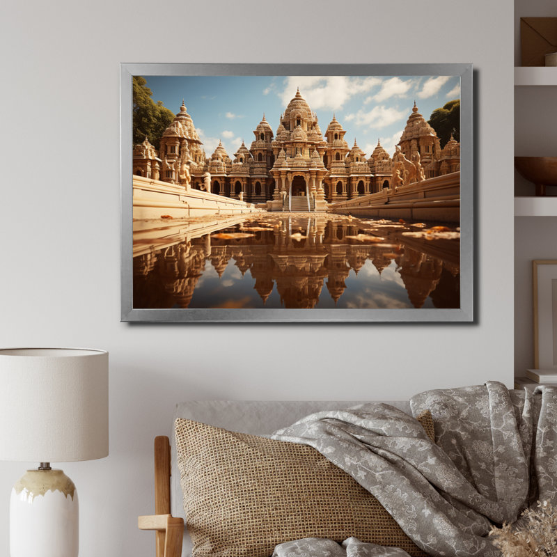 «Hinduisim Art Temple Reflections I», reproduction, H 12 po x l 20 po x P 1 po, Cadre simple argenté