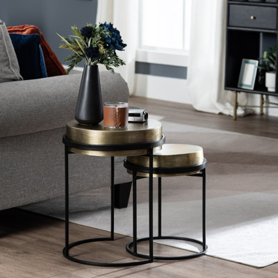 2-Piece Textured Brass Nesting Table Set