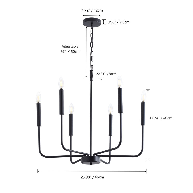 Luminaire suspendu 6 lumières Thanusan, Noir mat