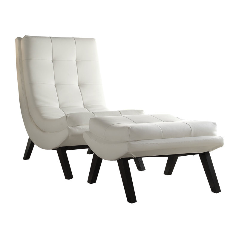 Wirksworth Faux Leather Slipper Chair with Ottoman, White Faux Leather