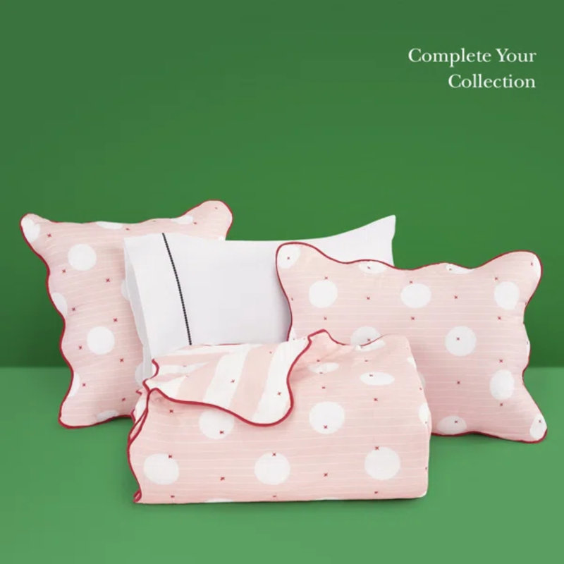 kate spade new york Stripe Dot Quilt Bedding Set, Reversible Cotton Bedding, Pink, 2, Twin Quilt + 1 Standard Shams