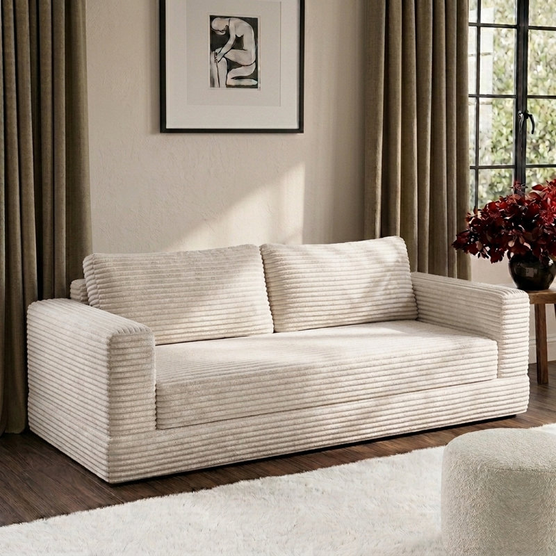 Canapé-lit futon-lit convertible de 76 po, canapé-lit pliable infonuagique sans os, Beige
