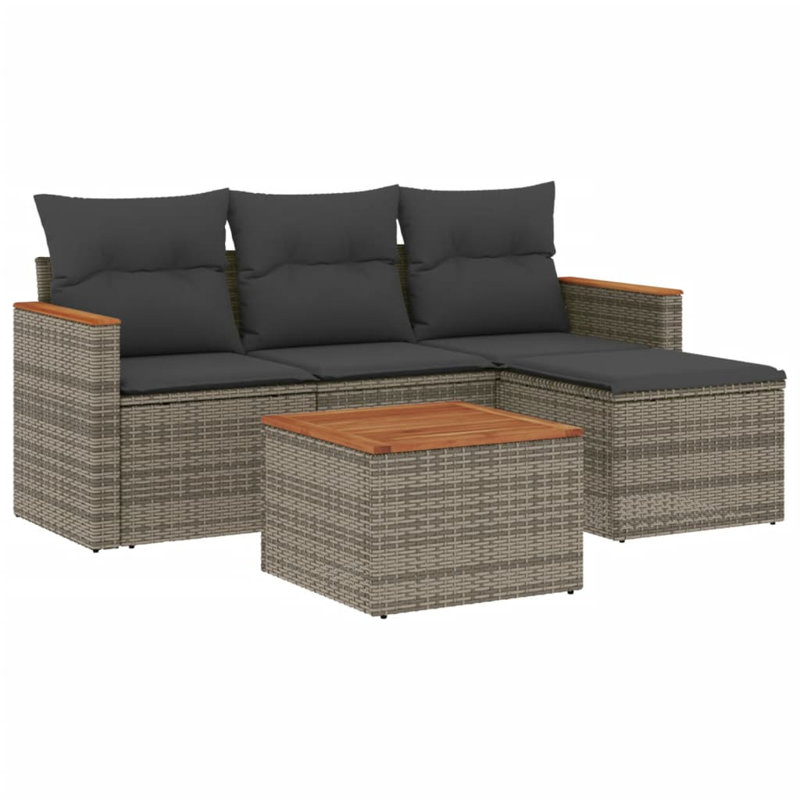  Ensemble de canapé de jardin en rotin PE gris, acier thermolaqué, bois d'acacia