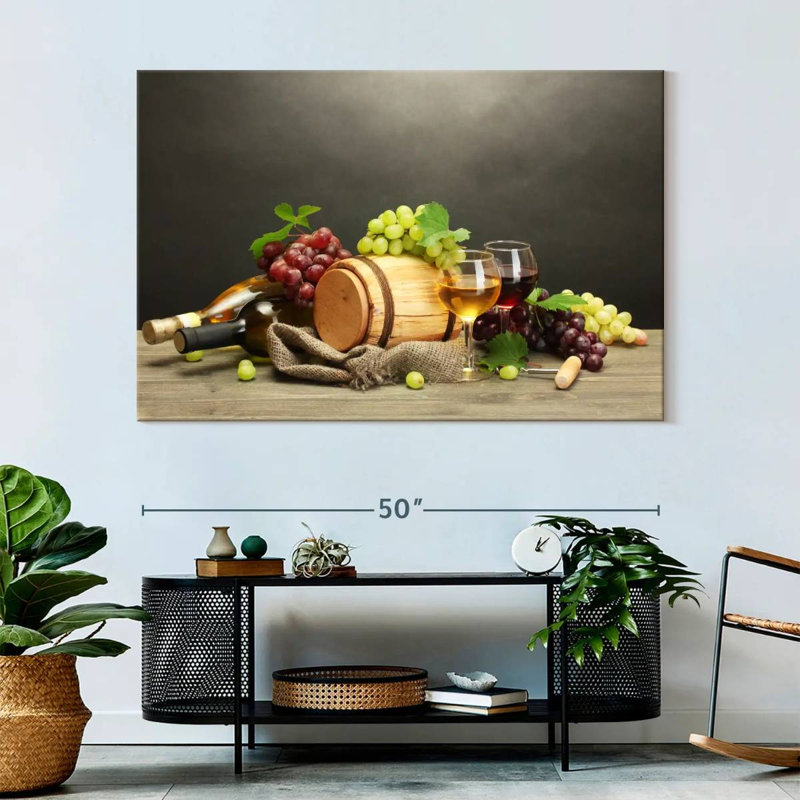 Vin et raisins, reproduction sur toile, H 34 po x l 51 po x P 1,25 po