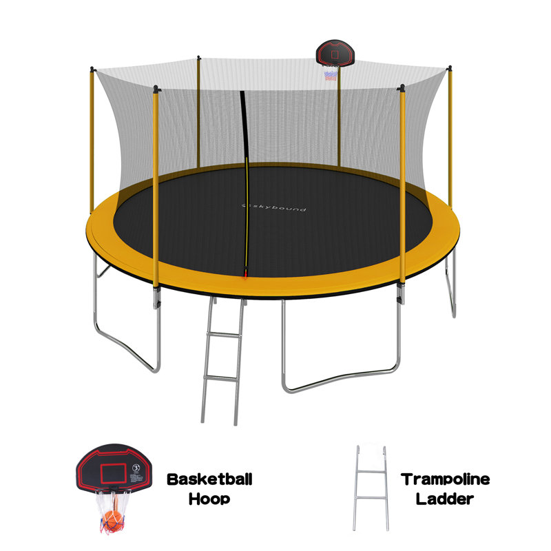 Trampoline de cour arrière de 15 pi avec enceinte de sécurité SkyBond, Orange