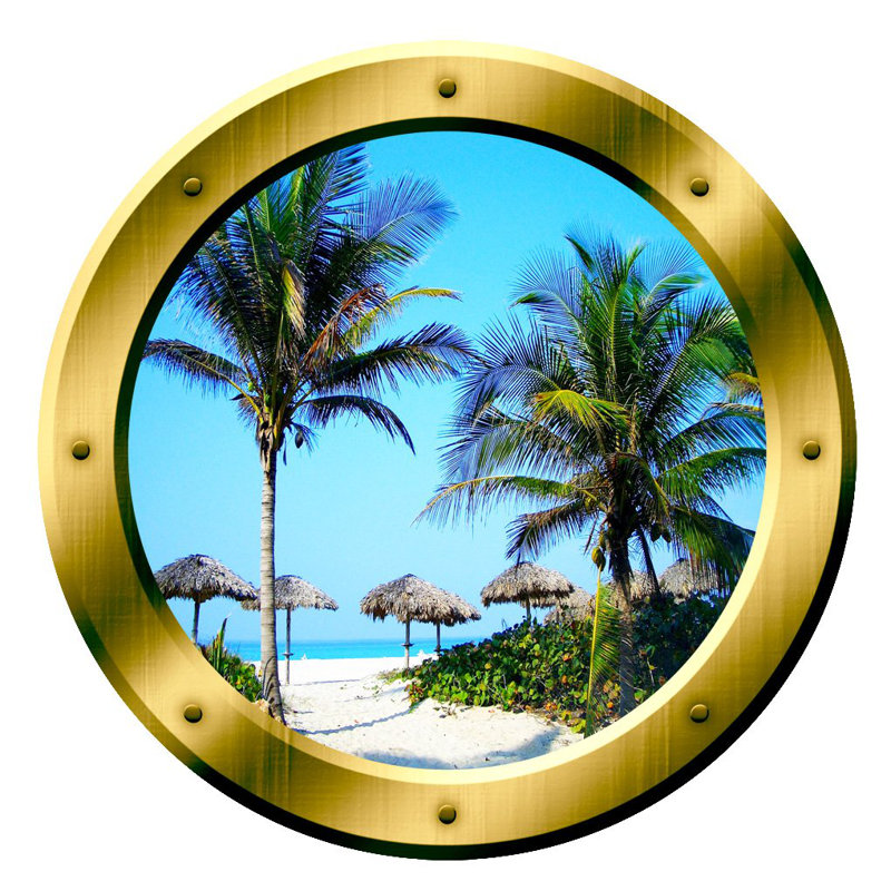 Décalcomanie murale scènes de hublot palm trees, H 14 po x l 14 po x P 0,01 po, Or
