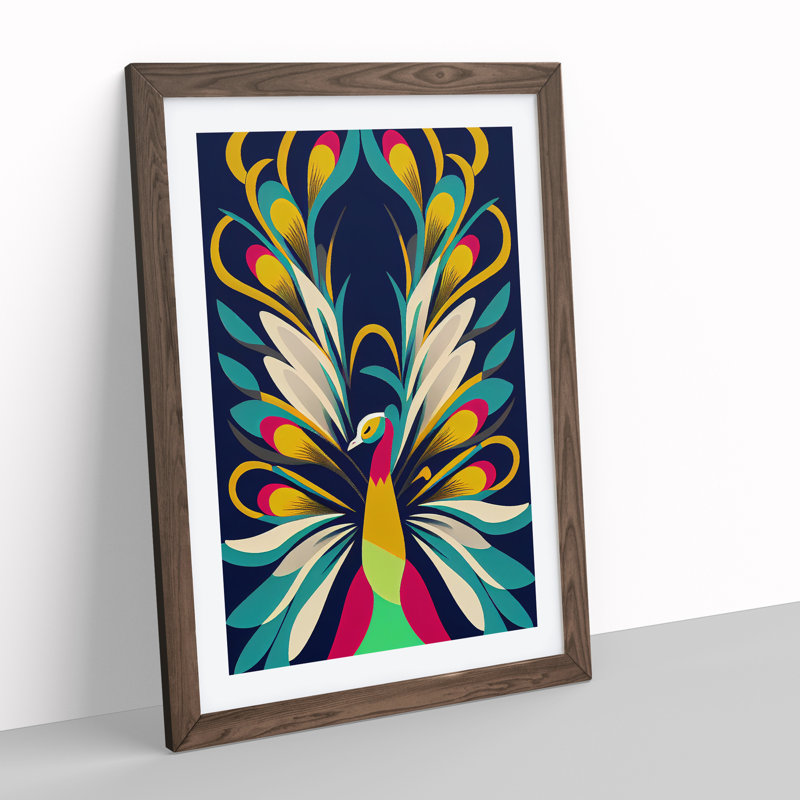 Peacock In Abstract No.4 - Single Picture Frame Print, 64cm H x 46cm W x 2cm D, Walnut Framed