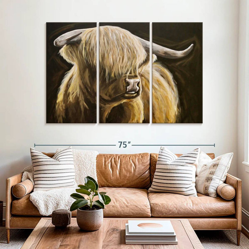 Brampt Highland Cow sur fond noir I, H 42 po x l 65 po