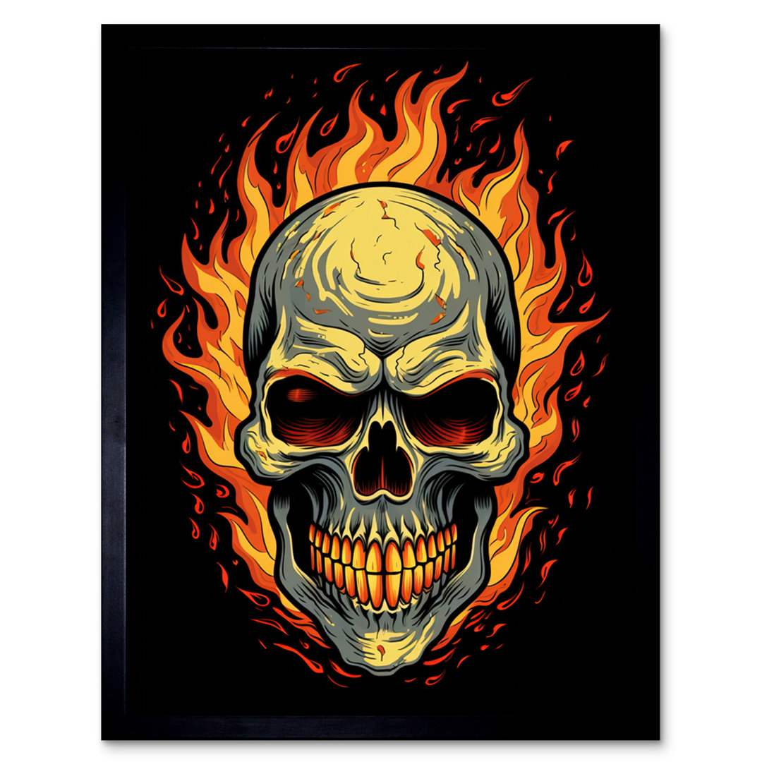 Billmyre Skull Flames Old School USA Tattoo Ink Body Art Rockabilly Americana - Single Picture Frame Print