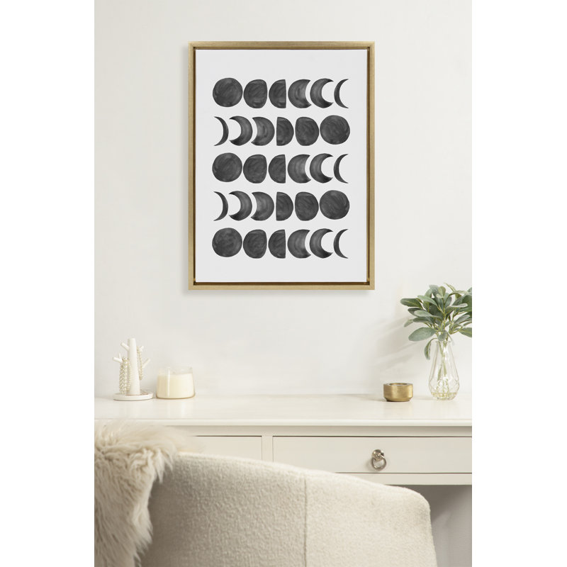 «901 Moon Phases Black on White» par Teju Reval, reproduction d'art sur toile encadrée, Doré