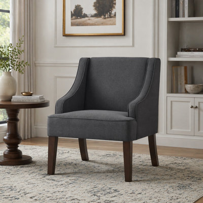 Fauteuil d'appoint Mid-Century moderne, fauteuil rembourré en tissu avec pieds en bois massif, fauteuil de lecture pour le salon, la chambre à coucher et le bureau - GRIS FONCÉ