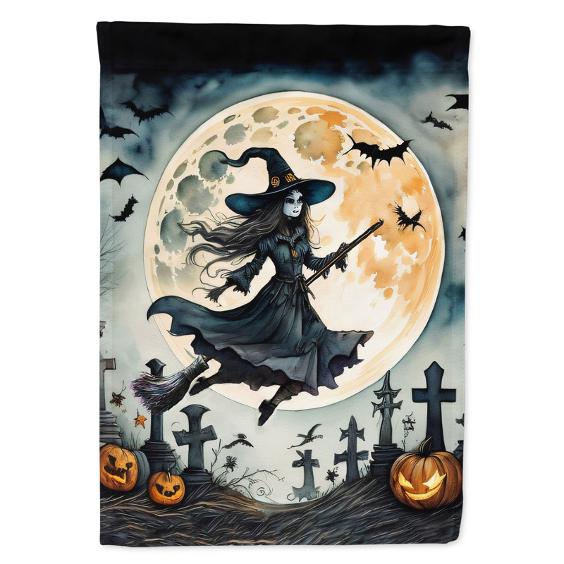 Drapeau de la maison d'Halloween volante sorcière effrayante