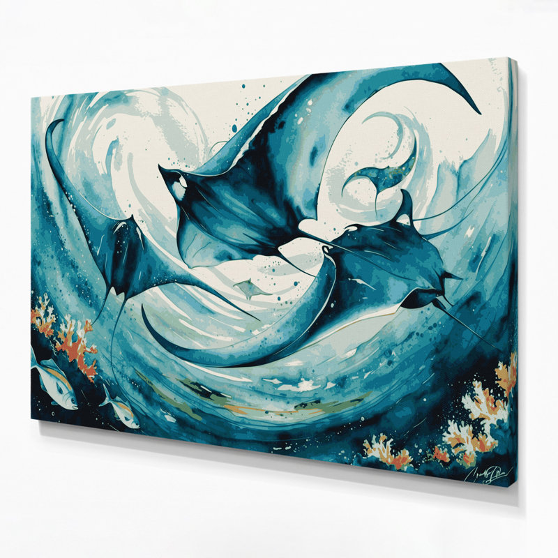 «Hawaiian Manta Rays», art mural sur toile verte, H 8 po x l 10 po