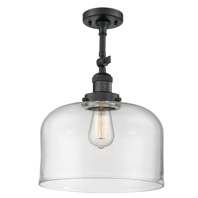 Plafonnier semi-encastré 1 lumière 12 po Temescal, Transparent, Ampoule non incluse, Noir mat