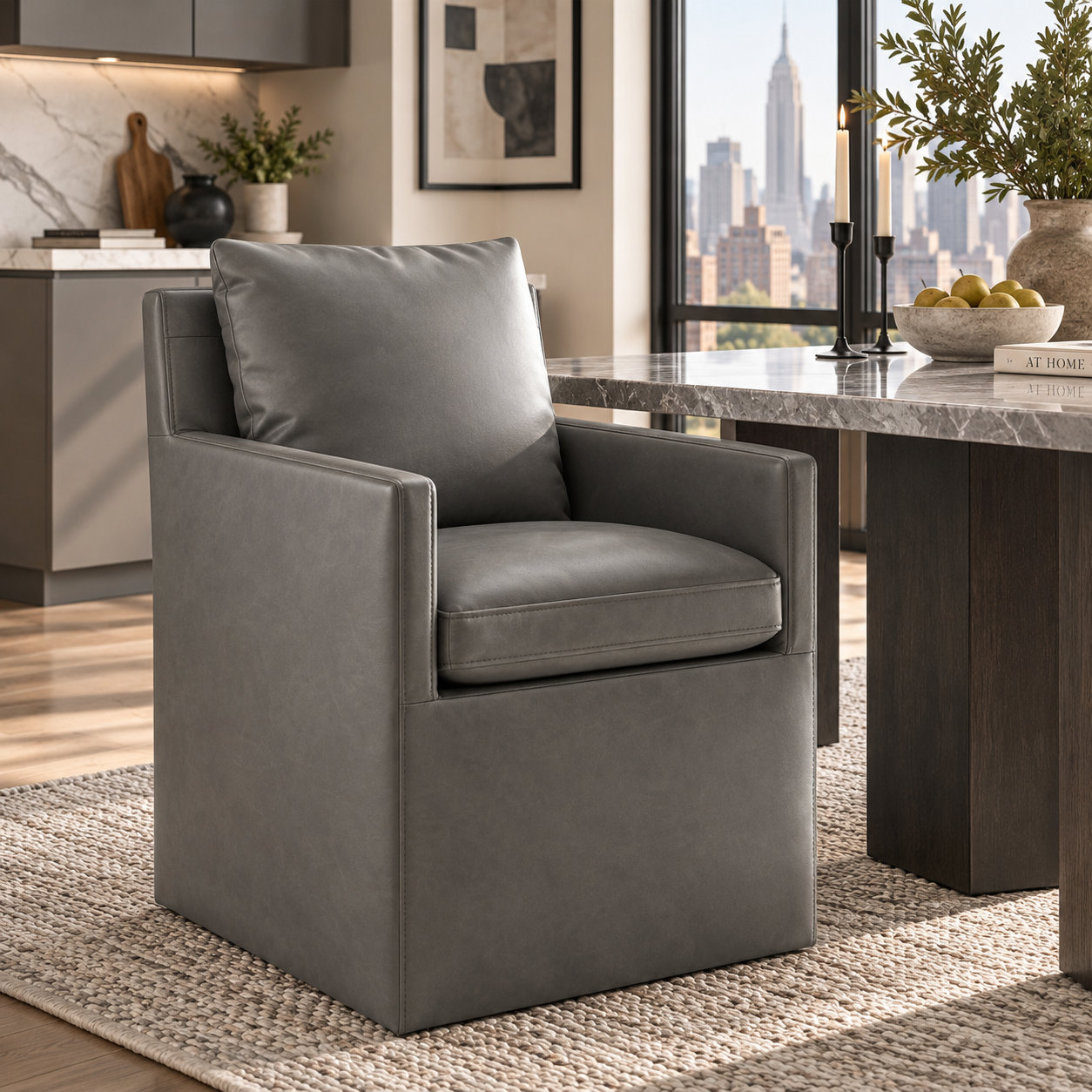Alayaa Dining Armchair, Grey Faux Leather