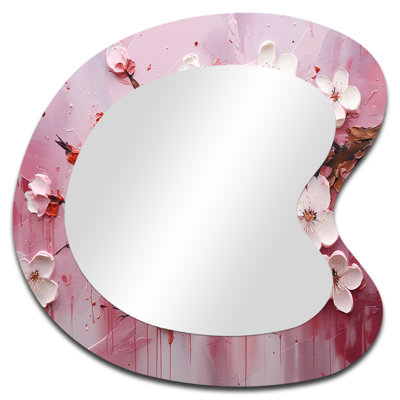 Malsbury White and PInk Cherry tree bloom II - Cherry Irregular Shape Unique Wall Mirror, Traditional Asymmetrical Mirror, Printed Metal Art