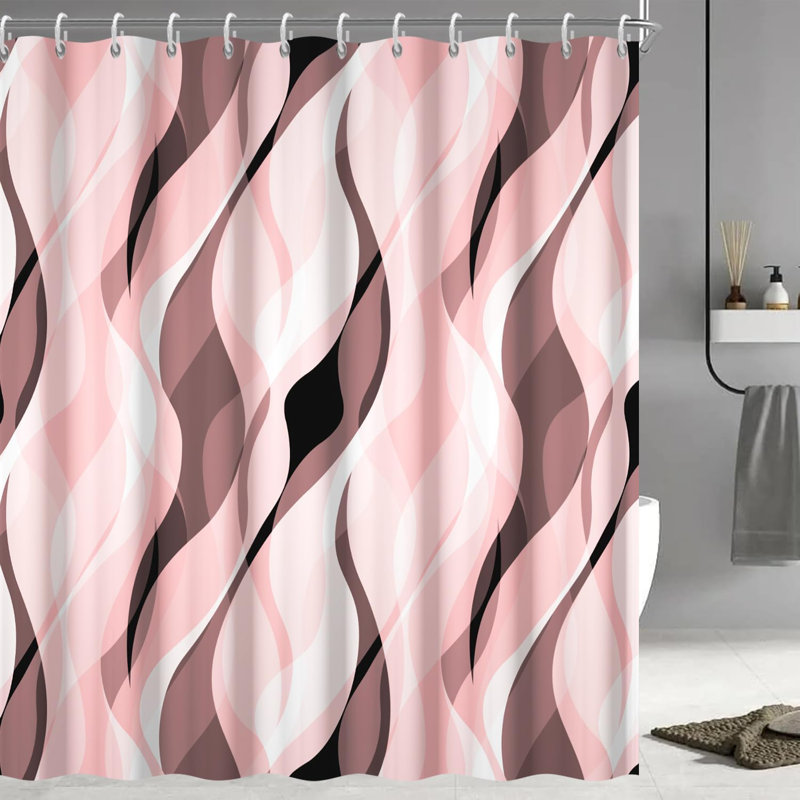 Pack of 1 Modern Abstract Striped Shower Curtain Set with Hooks, 182.88cm H x 137.16cm W, Pink