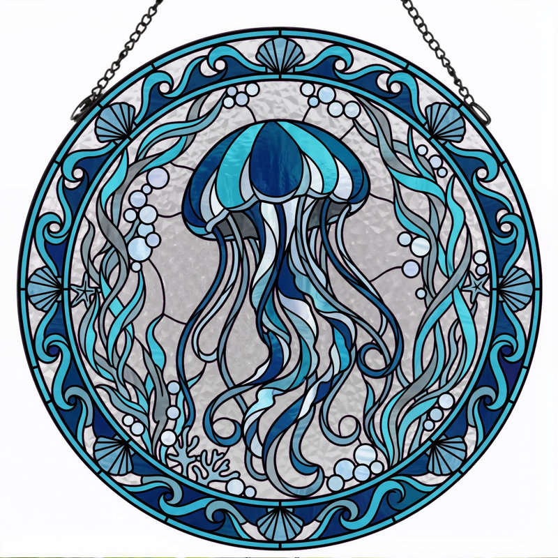 Panneau de vitrail Jellyfish Design, 7,8 heures, H 7,8 po