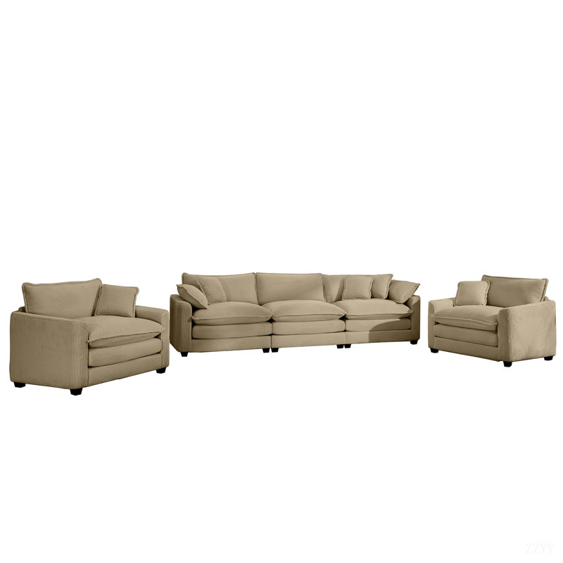 Ensemble de canapé chaleureux et confortable avec coussins et coussins moelleux, tissu en velours côtelé