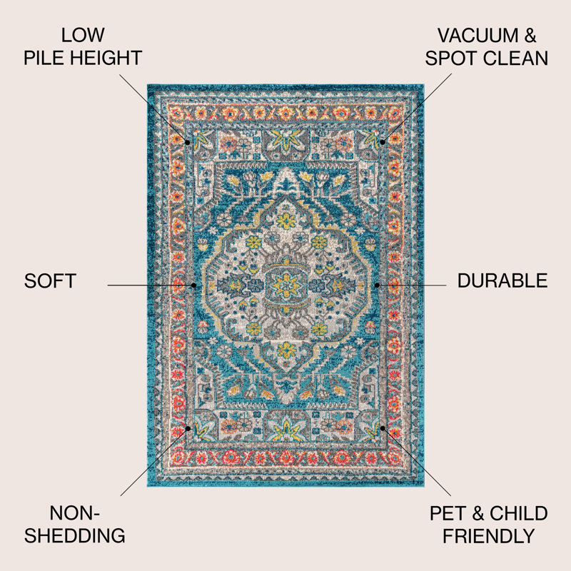 Lathan Bohemian FLAIR Boho Vintage Medallion Blue/Yellow Rug, Rectangle 3' x 5'