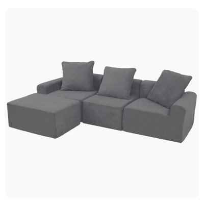 American Design 3 - Seat Convertible Modular Sectional In Antique Grey, Medium Firm Seat, Velvet Main Material, Microfiber Fabric, Stain Machine Washable Brushed Corduroy With Zippers Grey Design,