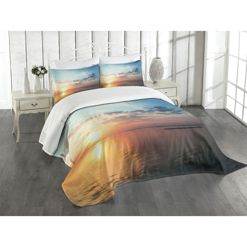 Ambesonne Lake Bedspread Set Dreamlike Twilight Scenery Multicolor, King Bedspread + 2 Standard Shams