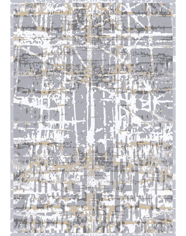 Gris Touffeté/Tapis décoratif doré Nikolai, Rectangle 5 pi 3 po x 7 pi 7 po