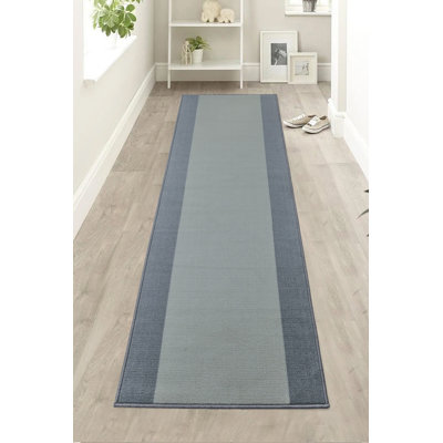 Solid Bordered Gray with Slip Resistant Backing Low Pile Rug