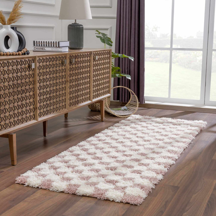 Atiran Checkered Shag Pink Area Rug