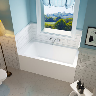 Baignoire encastrée en alcôve 60 po x 32 po à surface solide avec tablier intégré et intérieur rectangulaire