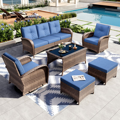 5-rattan Outdoor Conversation Set With Swivel Lounge Chairs