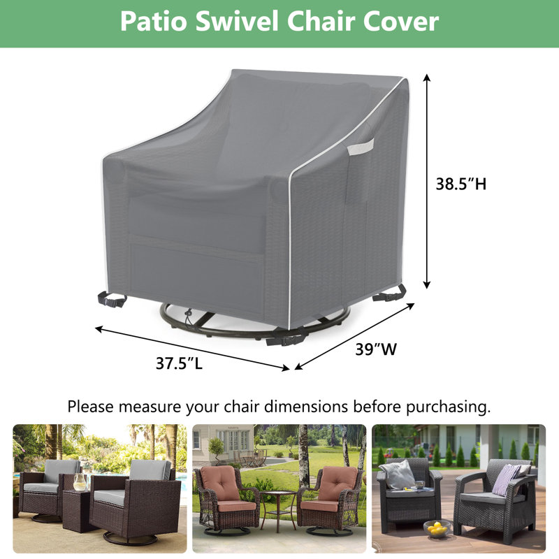 Outdoor Swivel Lounge Chair Cover 2 Pack Waterproof Outdoor Patio Chair Covers, 38.5" H x 37.5" W x 39" D, Gray