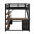 Loft Bed With Desk And LED, Metal Loft Bed With Storage Shelves, Wardrobe And Storage Drawers-1562092258