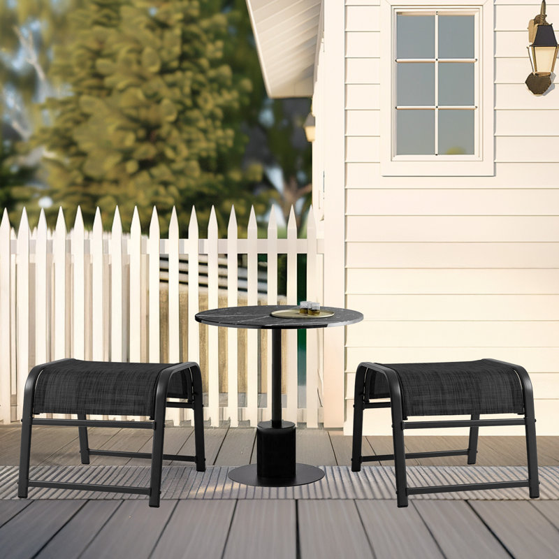 Metal Outdoor Ottoman(Set Of 2), Black