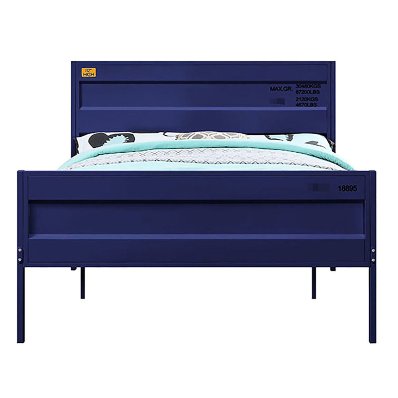 Lit plateforme bleu en métal avec un attrait industriel pour la chambre à coucher contemporaine une touche confortable, Bleu